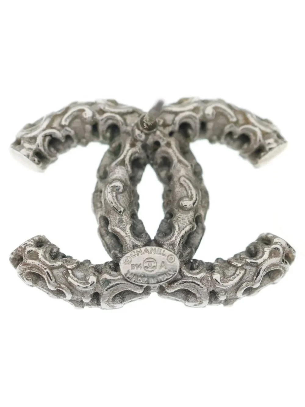 Chanel CC Logo Stud Earrings Silver